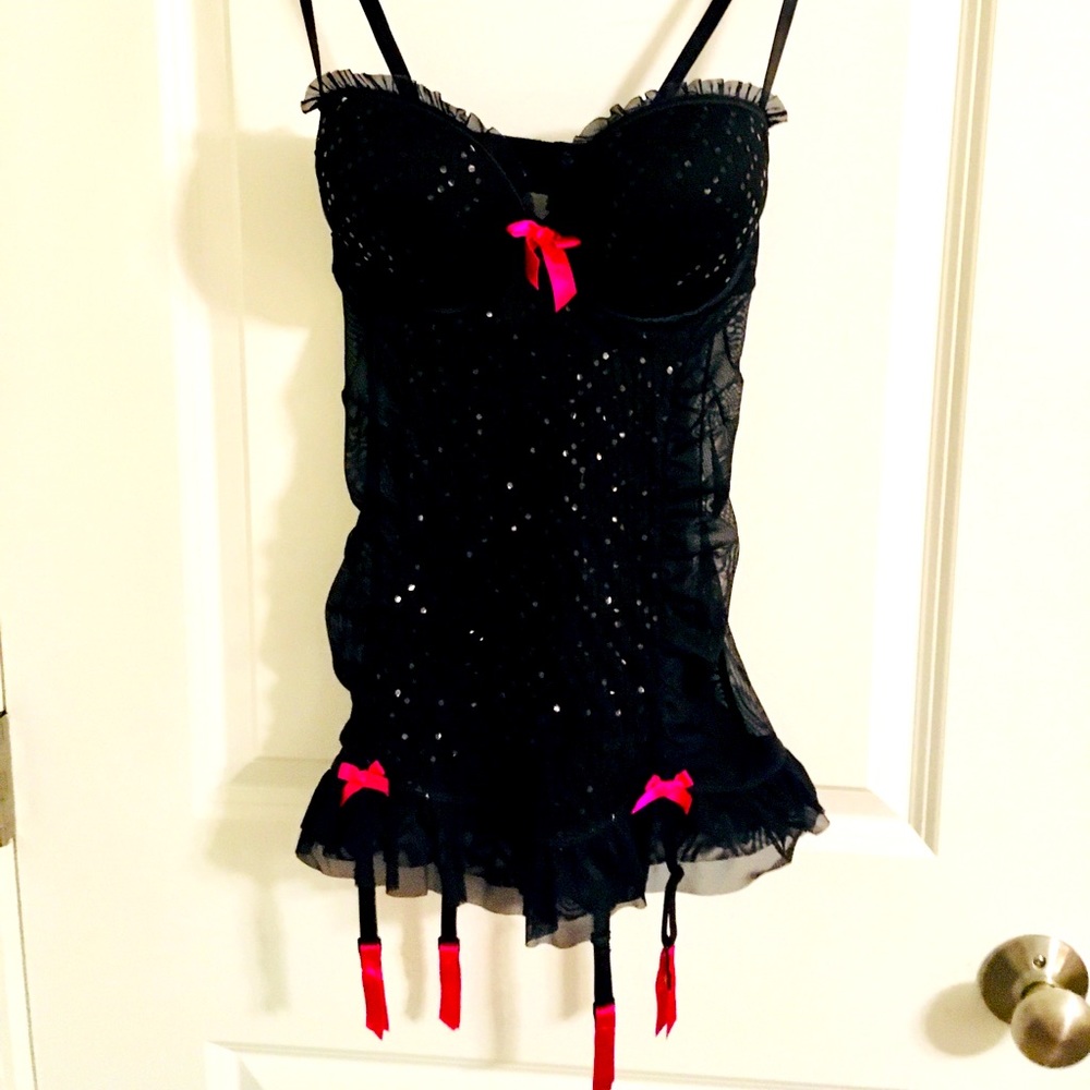 Sparkly Sheer Corset with garter attached
